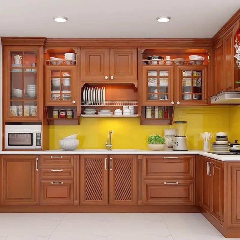 Tủ bếp gỗ tự nhiên kiểu dáng cổ điển