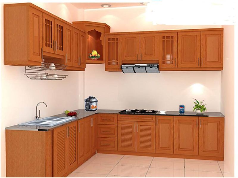 Hình ảnh mẫu tủ bếp gỗ sơn màu sáng