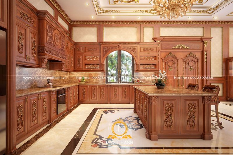 Tủ bếp tân cổ điển dát vàng