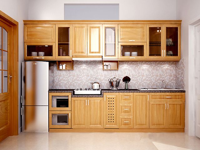 Tủ bếp gỗ sồi Mỹ
