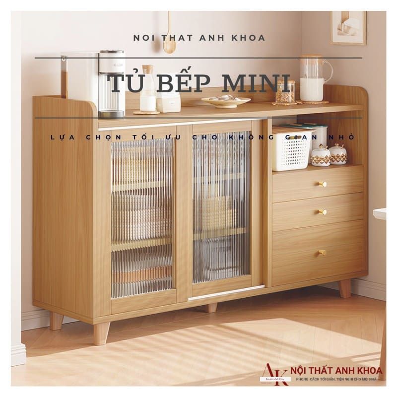 Tủ bếp mini kết hợp bàn ăn