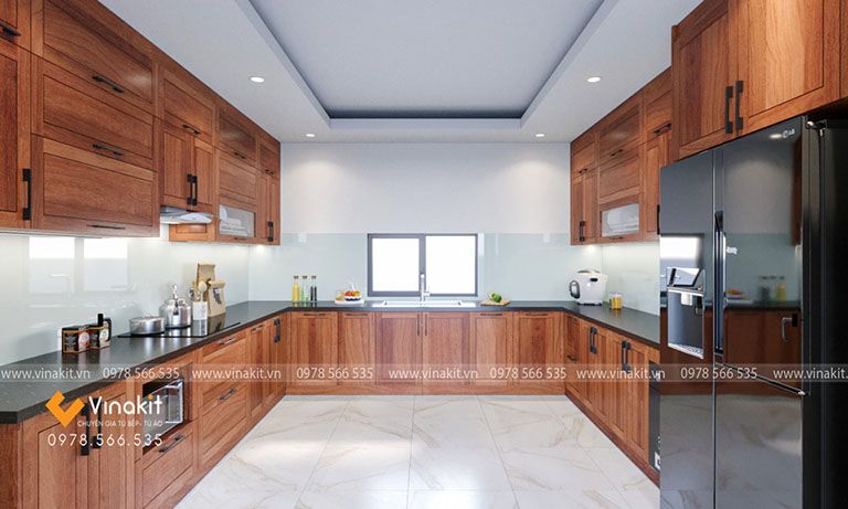 Tủ Bếp Gỗ Chữ U 2 Mẫu tủ bếp chữ U gỗ tự nhiên