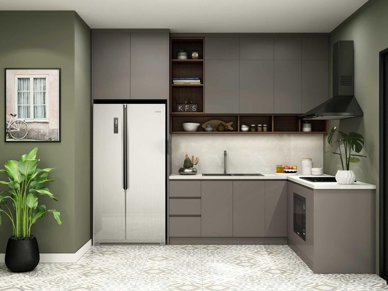 Tủ Bếp Chữ L Đẹp 2 Hình ảnh tủ bếp chữ L phong cách hiện đại