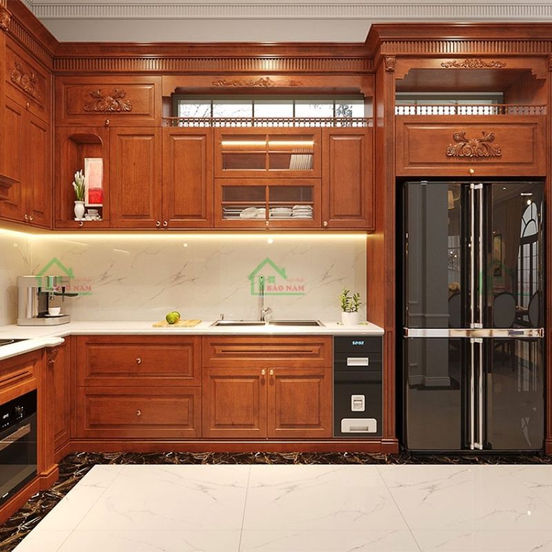 Tủ Bếp Gỗ Cao Cấp Màu Tự Nhiên