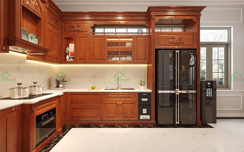 Tủ bếp gỗ gõ đỏ tự nhiên cao cấp