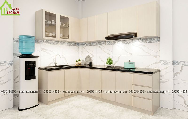 Tủ bếp MDF melamine đẹp hiện đại