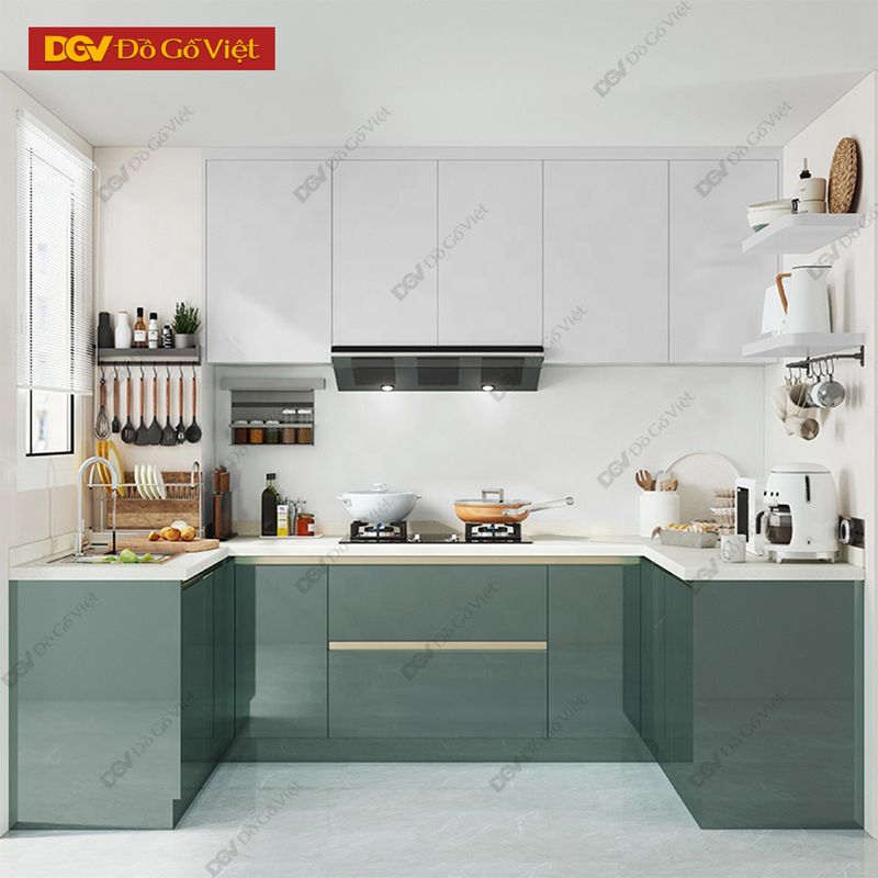 Mẫu tủ bếp hiện đại chữ U cho nhà bếp nhỏ