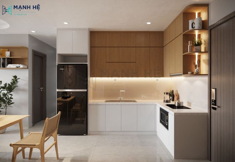 Thiết kế nội thất phòng khách liền bếp