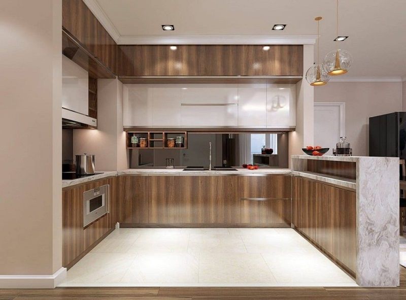 Tủ bếp acrylic vân gỗ