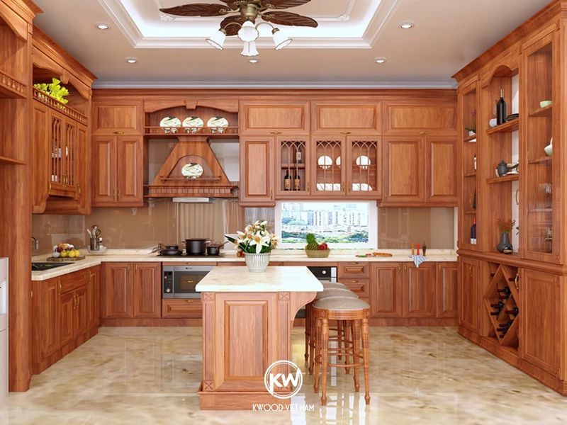Tủ bếp gỗ tự nhiên chống cong vênh