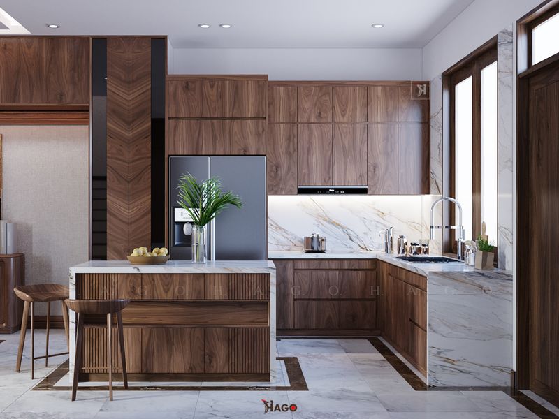 Tủ bếp gỗ óc chó cổ điển