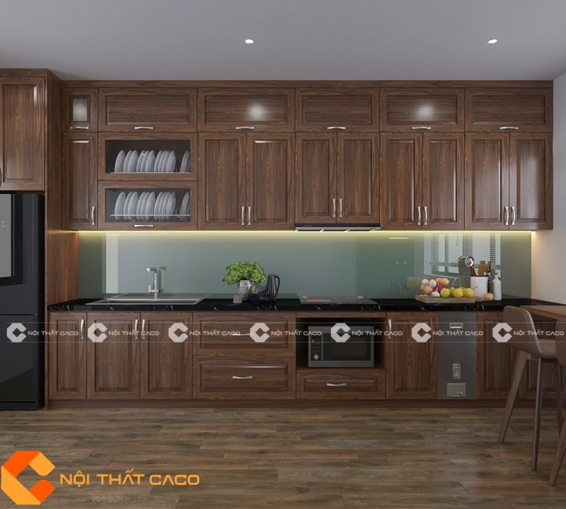 Tủ bếp gỗ óc chó sang trọng hiện đại