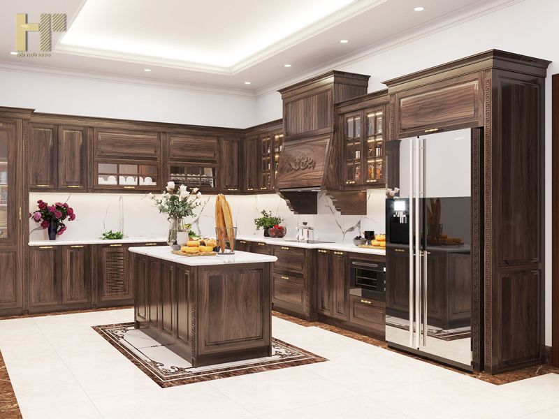 Tủ bếp gỗ sồi chịu nhiệt