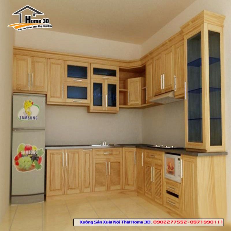 Tủ bếp gỗ sồi màu tựu bếp đẹp