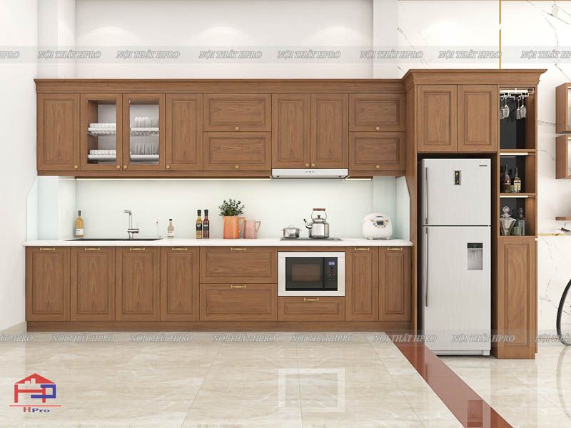 Tủ bếp gỗ sồi phối màu độc đáo