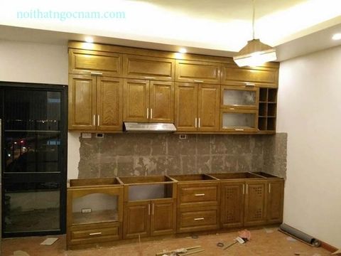 Tủ bếp gỗ veneer cao kịch trần