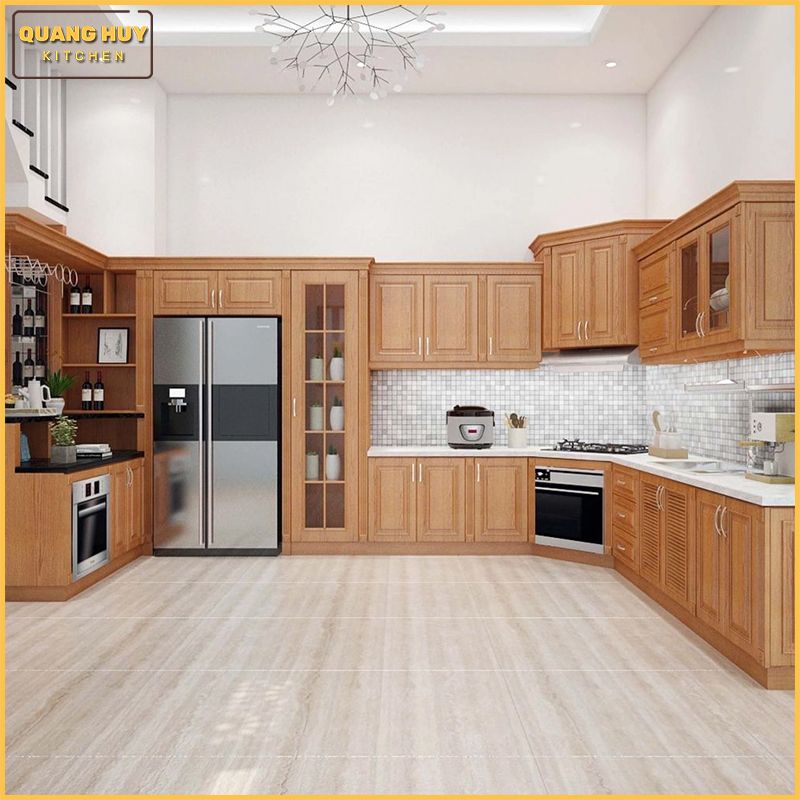 Tủ bếp gỗ sồi Nga cao cấp
