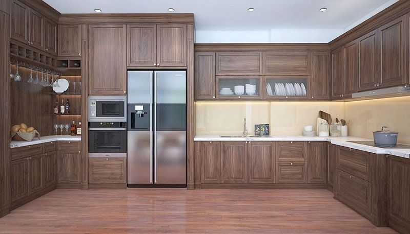 Tủ Bếp Gỗ Óc Chó 3 Tủ bếp gỗ sồi sơn màu óc chó