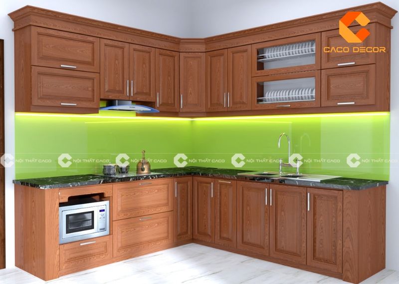 Tủ bếp gỗ tự nhiên chữ L