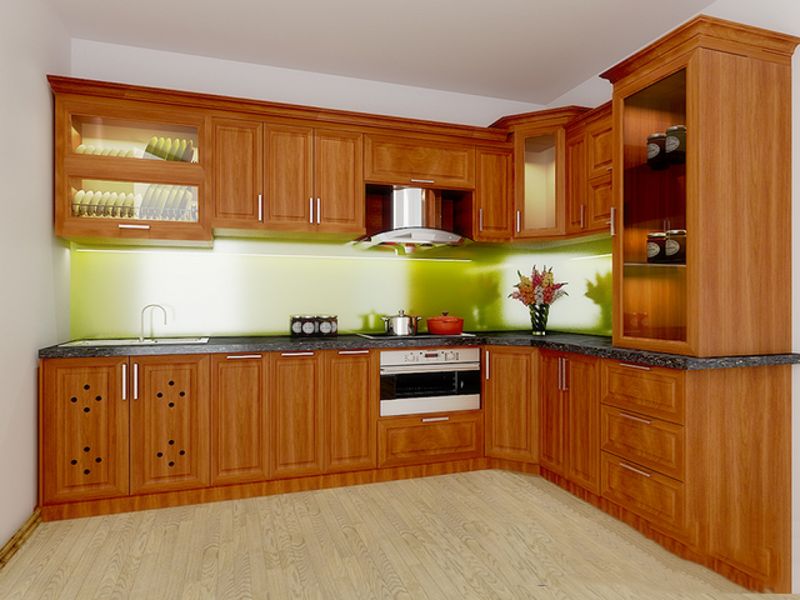 Tủ Bếp Gỗ Xoan Đào Góc Chữ L