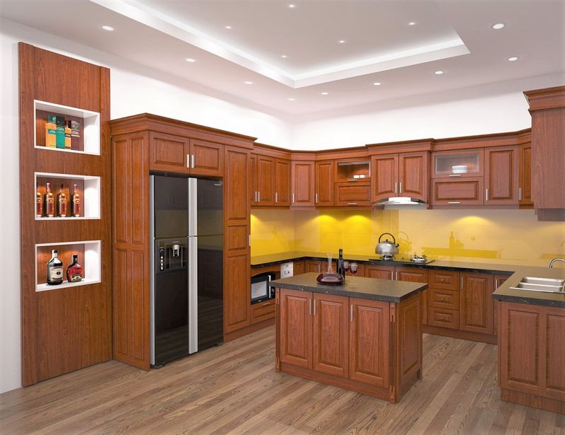 Tủ Bếp Gỗ Chữ U 1 Tủ bếp gỗ xoan đào hình chữ U đẹp hiện đại