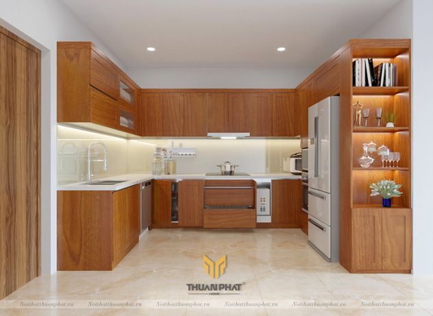 Tủ Bếp Inox Cánh Gỗ Xoan Đào